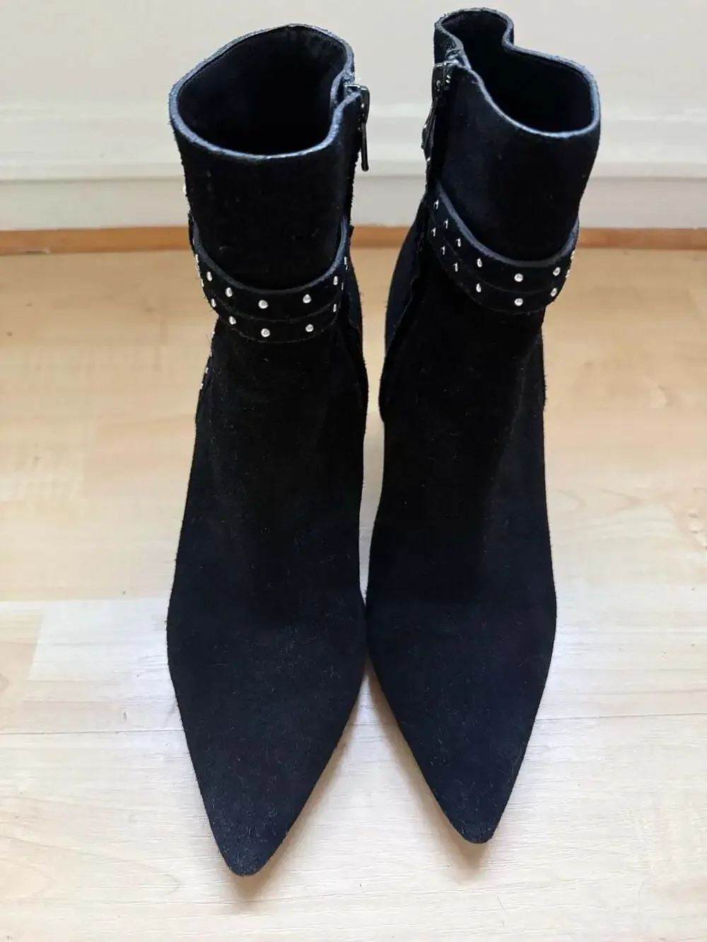 PAIGE Celia Studded Black Suede Pointed Toe Ankle Boots